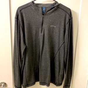 Orvis Men's L Quarter Zip Heather Grey Long Sleeve Pullover Top